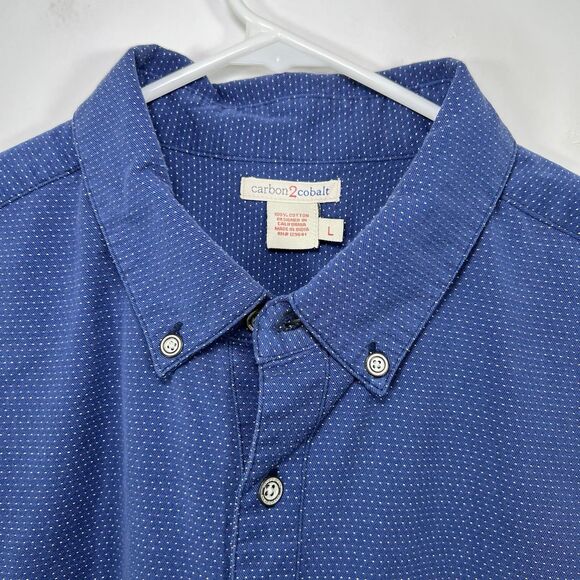 Carbon 2 Cobalt Button Down Shirt Mens Size Large Blue Polka Dot Long Sleeve EUC - Picture 6 of 11